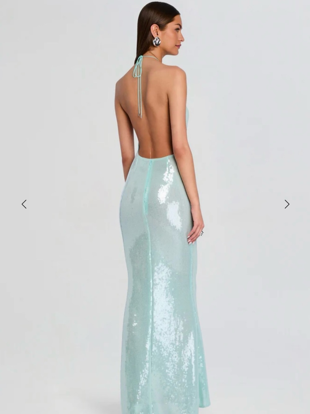 Retrofete Aqua Sequin Backless Halter Gown - Picture 2 of 3